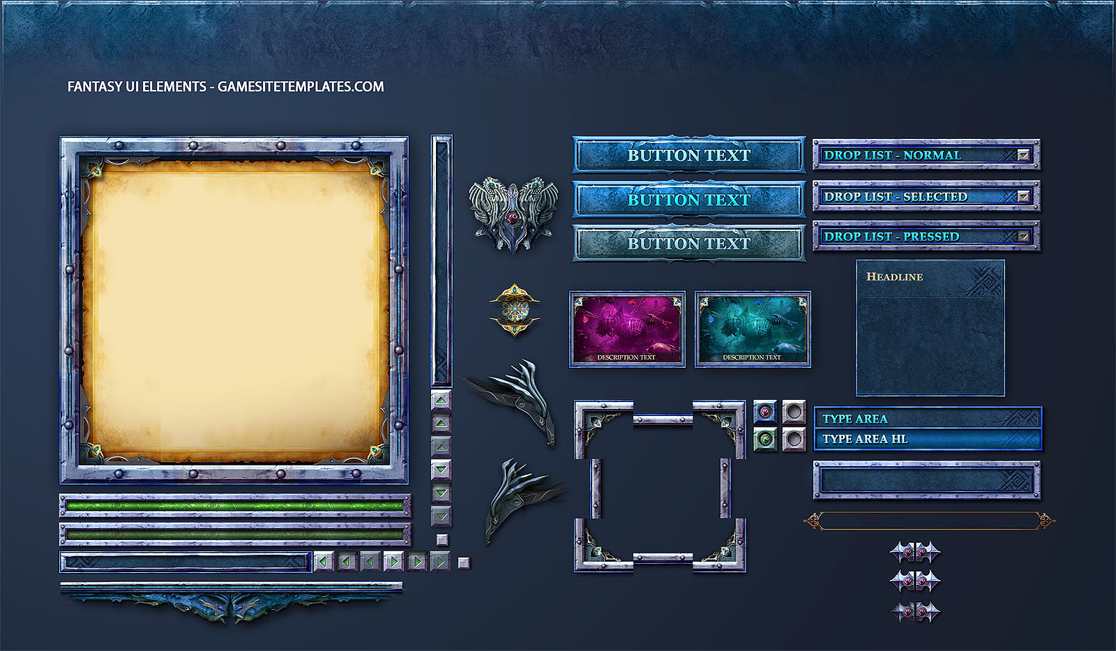 Free Fantasy Game GUI  Fantasy games, Game gui, Free game assets