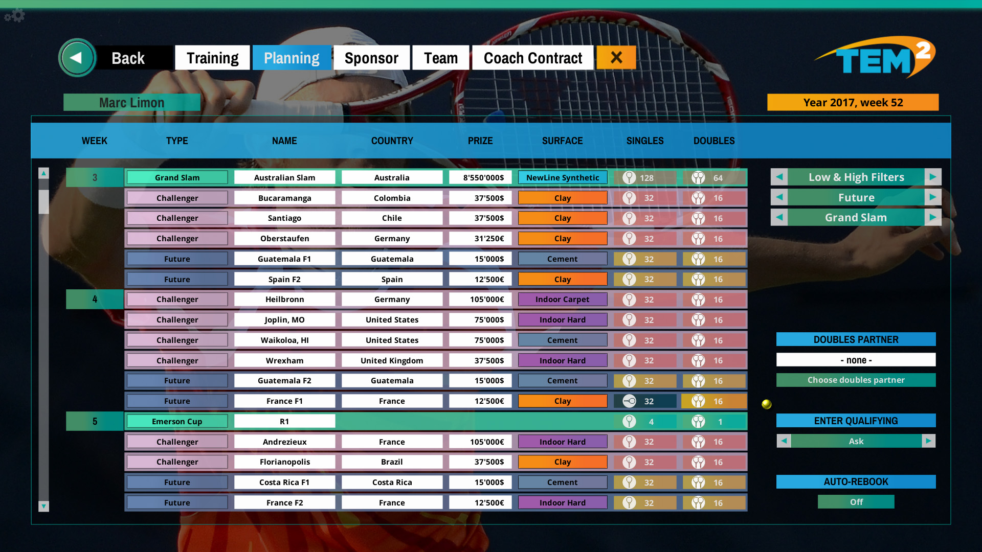 Tennis Manager Game